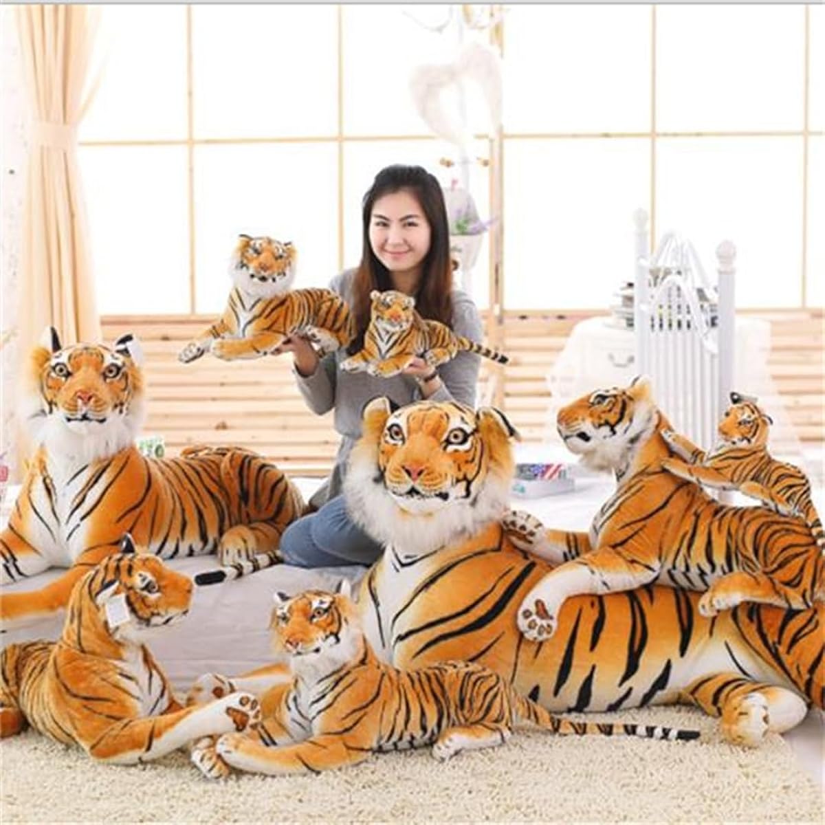 Tiger stuffed animal, cute pillow, fluffy, soft, animal, soothing, cute, Children's Day, Christmas, present, treat for yourself, children, kids, gift, backrest, present, 1.3m, room decoration, yellow