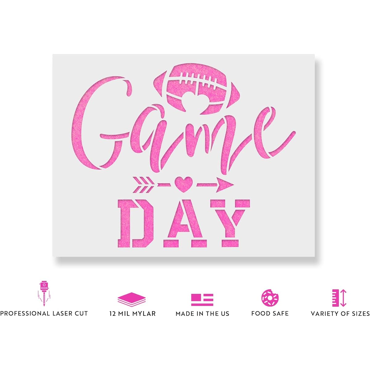 Football Game Day Stencil - Reusable Stencil - DIY Football Game Day Home Decor, 24"x18", White