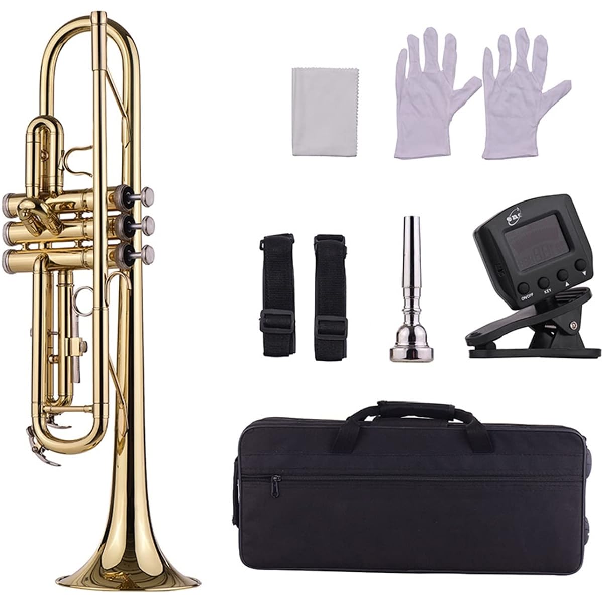 Standard BB Brass Trumpet Hard Case Strap Mouthpiece Gloves Cleaning Cloth for Students (Color : 3)