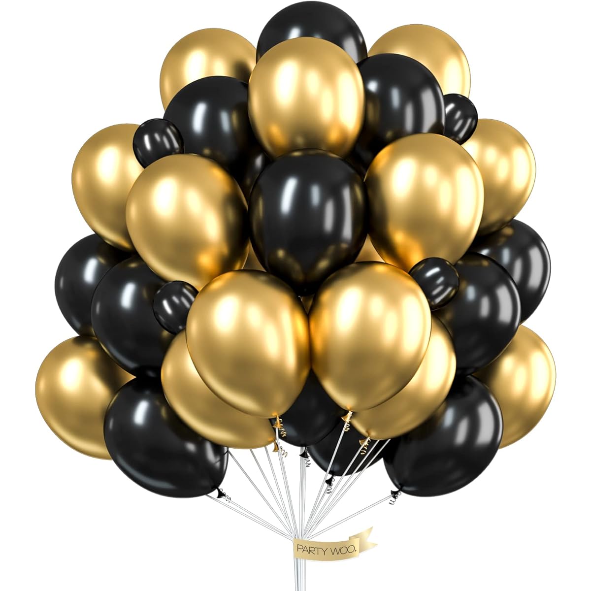 PartyWoo Gold & Black Balloons 60pcs Black Balloons Gold Metallic Balloons Black Gold Party Decorations Hip Hop Party Decorations Hollywood Party Decorations Disco Party Decorations
