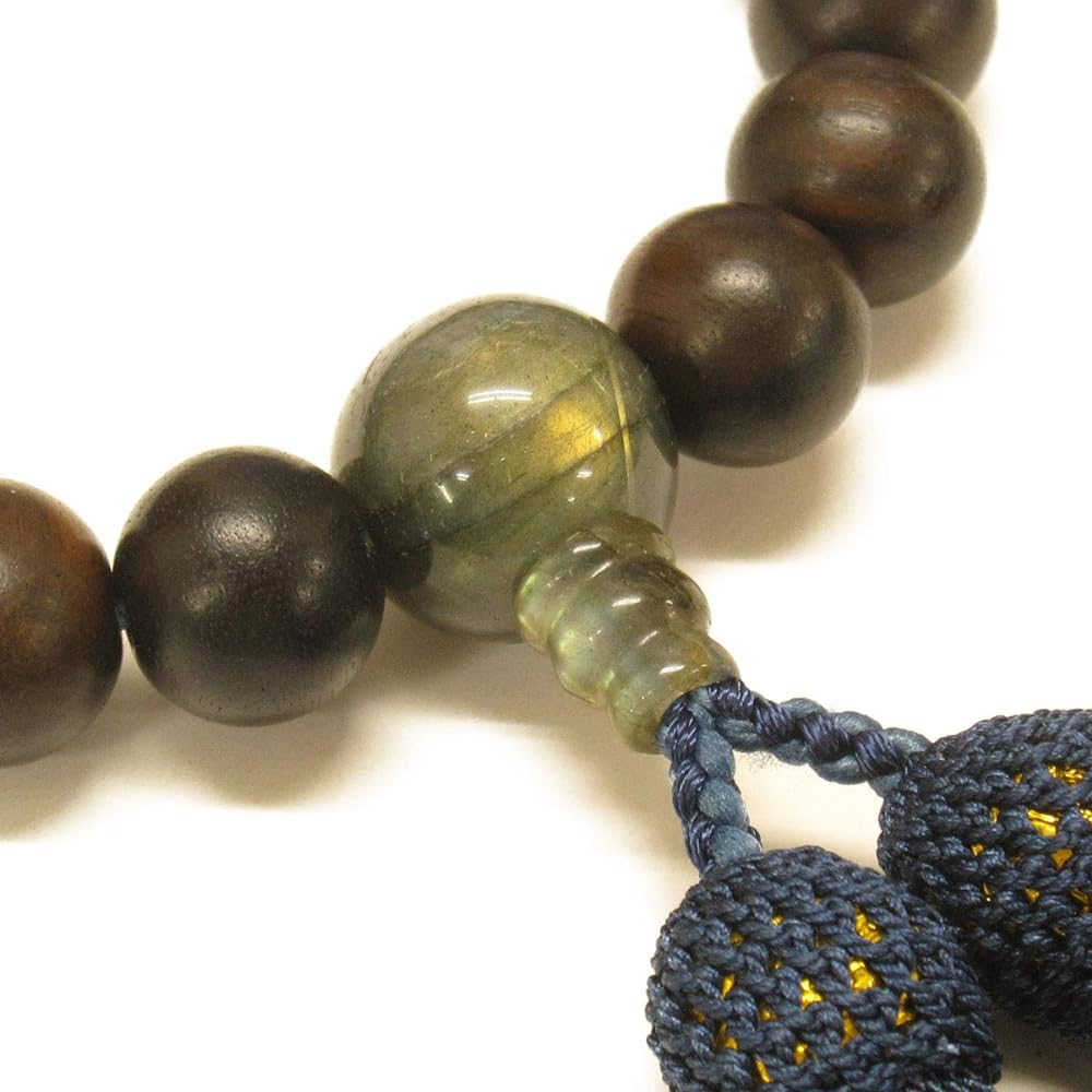 Prayer beads <Made in Japan> Men's striped ebony Labradorite Pure silk tassel Comes with a prayer bead bag Handmade prayer beads that can be used by all denominations Luxury Domestic prayer beads [Long-established prayer beads manufacturer founded over 8