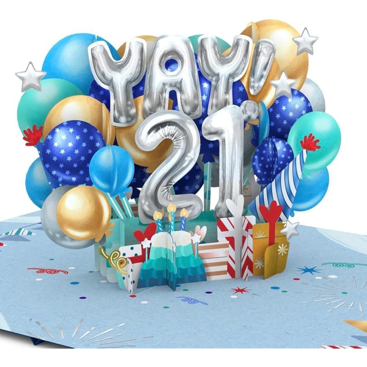 Liif Happy 21ST Birthday Card 21 Years Old Birthday Card 3D Greeting Pop-up Birthday Card for Boy Grandchild Blue Balloon with Message Note & Envelope Size 7 x 5 Inches