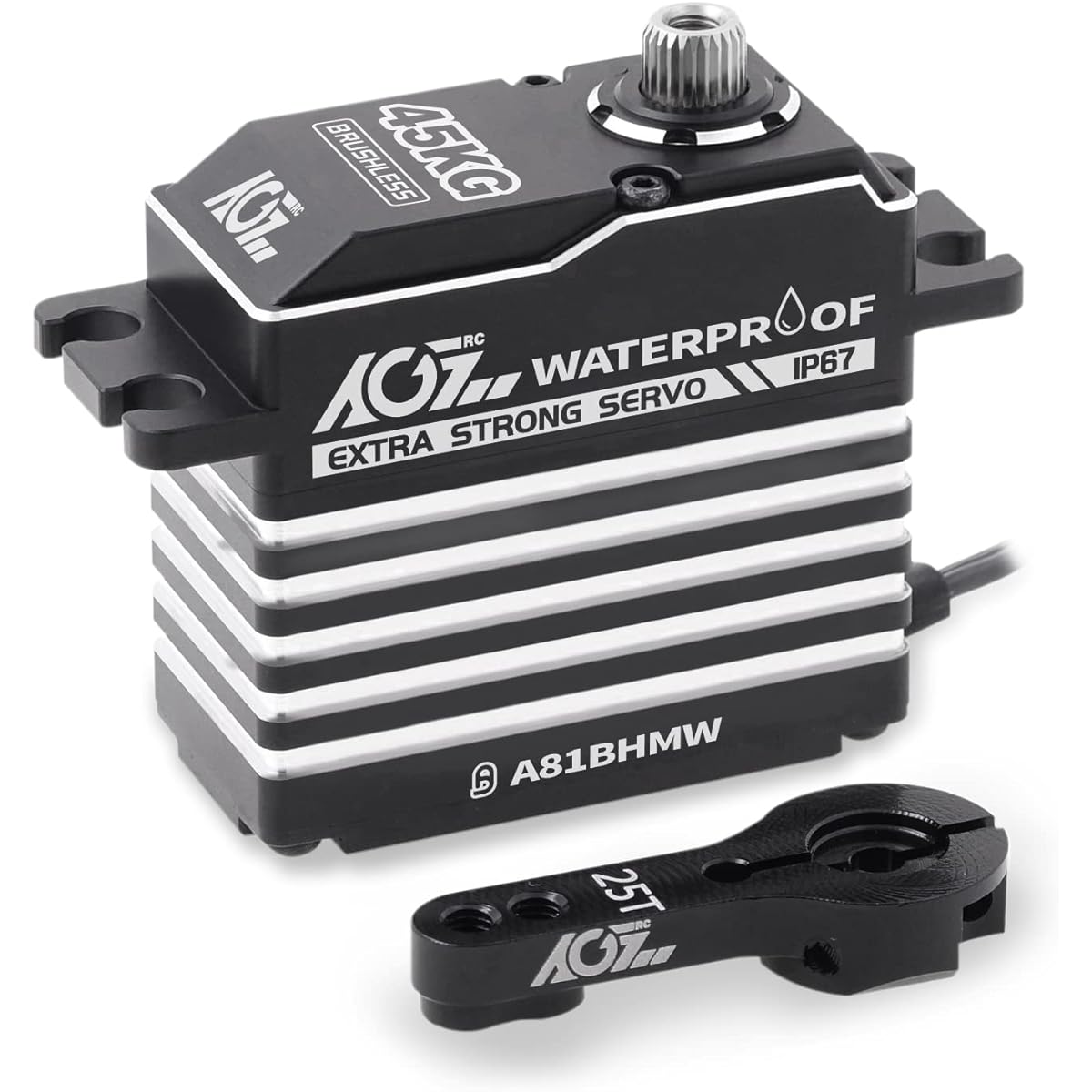 AGFRC 45KG Waterproof Steering Servo Motor High Torque - Full Metal Gear Digital Programmable Brushless Servo for 1/8 1/10 RC Boat Car Control Angle 180°(A81BHMW)