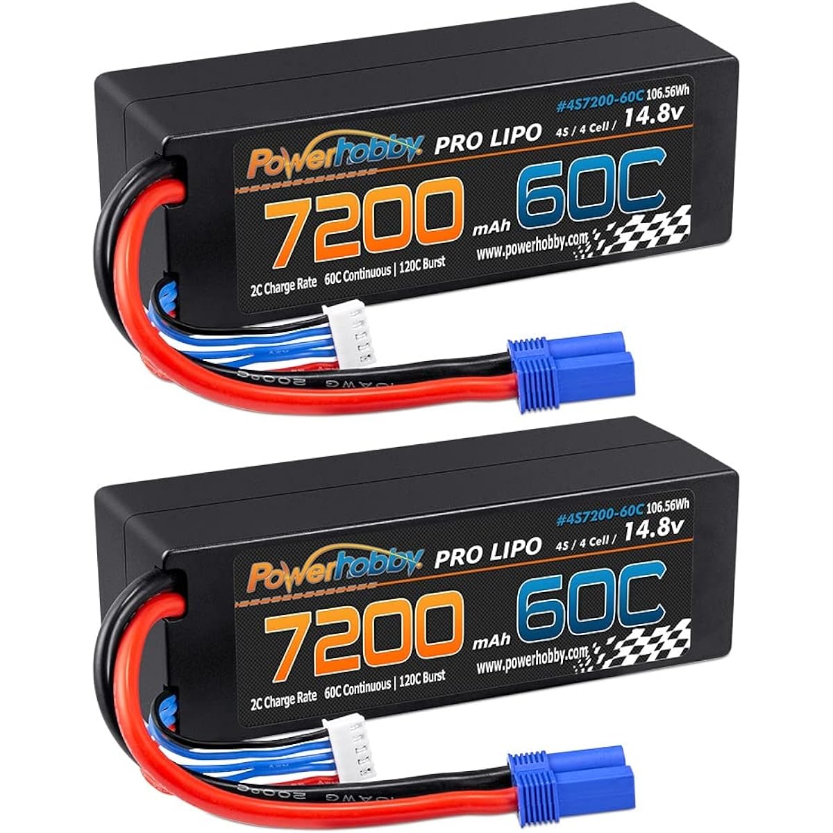 PowerHobby 4S 14.8V DDR4-60C-120C LiPo Battery EC5 4 Cell Hard Case (2 Pack)