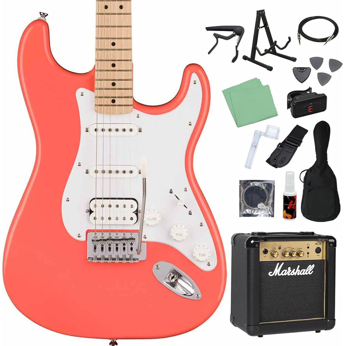 Squier by Fender SONIC STRATOCASTER HSS Tahitian Coral Electric Guitar Beginner 14-piece Set [Includes MG10] Stratocaster Squier/Squier