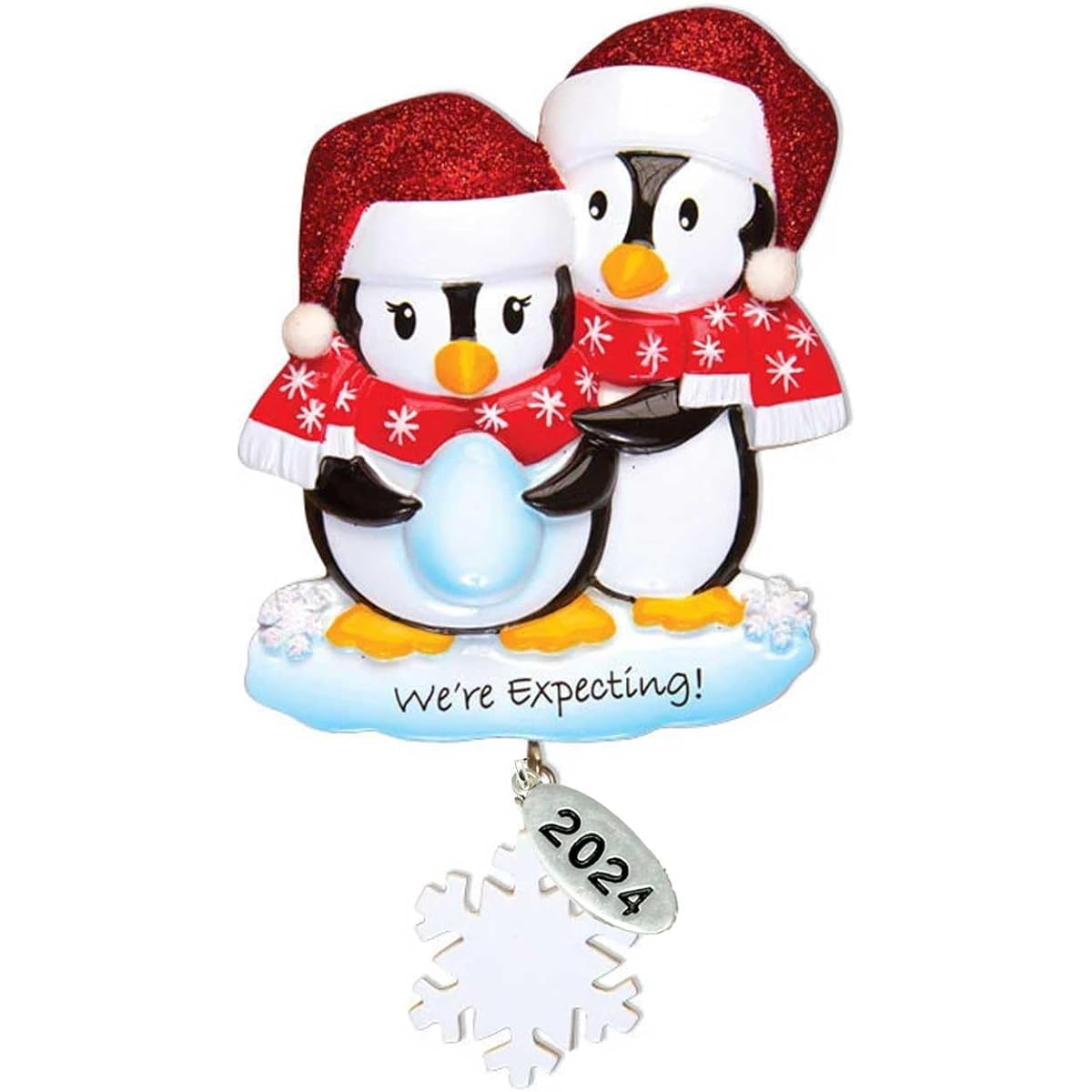 We are Expecting Ornament - Pregnancy Ornament - We're Expecting Penguins - Parents to Be 2022 - Easy to Personalize Christmas Ornament - Comes with a Cute Organza Gift Bag