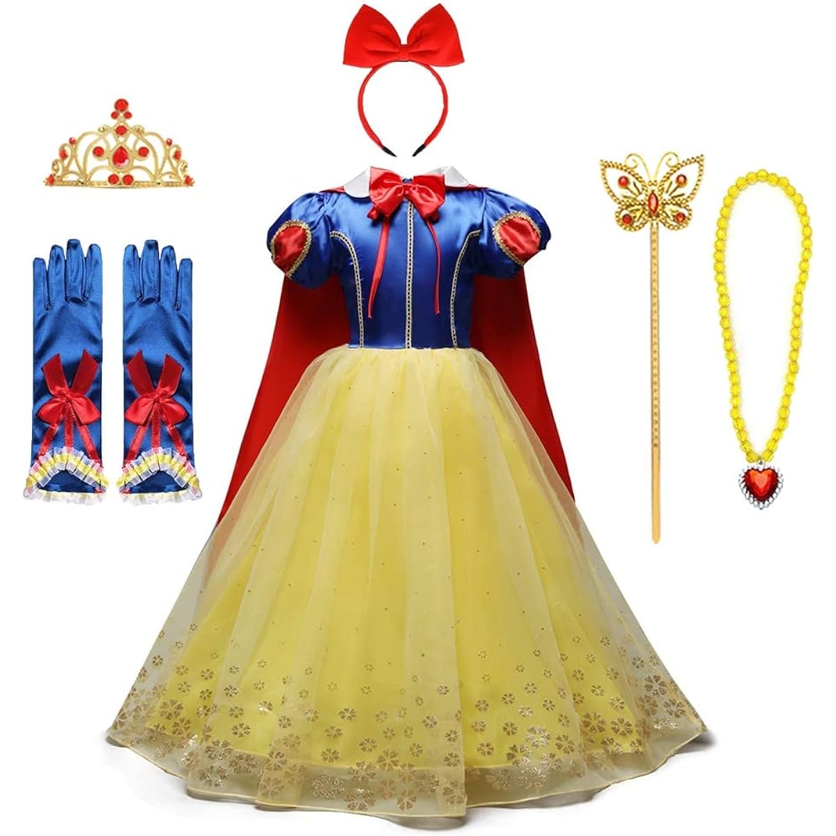 IZKIZF Kids Girls Snow White Costume Birthday Halloween Party Cosplay Fancy Dress Up with Accessories