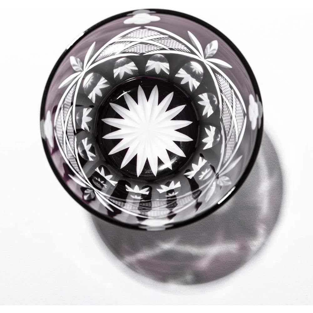 [Taimuro Kobo Official] Edo Kiriko Yotsuba Genroku Crest Tenkai Old Glass (Edo Purple) TB90625-4M Wooden Box Made in Japan