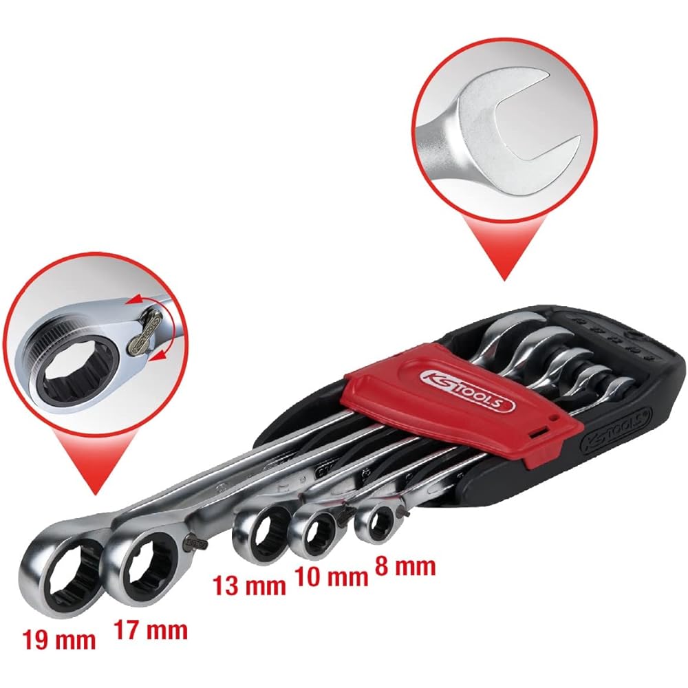 KS TOOLS Combination Ratcheting Spanner Set 5 pcs 8-19mm GEARplus GEARplus Reversing combination ratcheting spanner set 5 pcs 8-19mm 503.4605