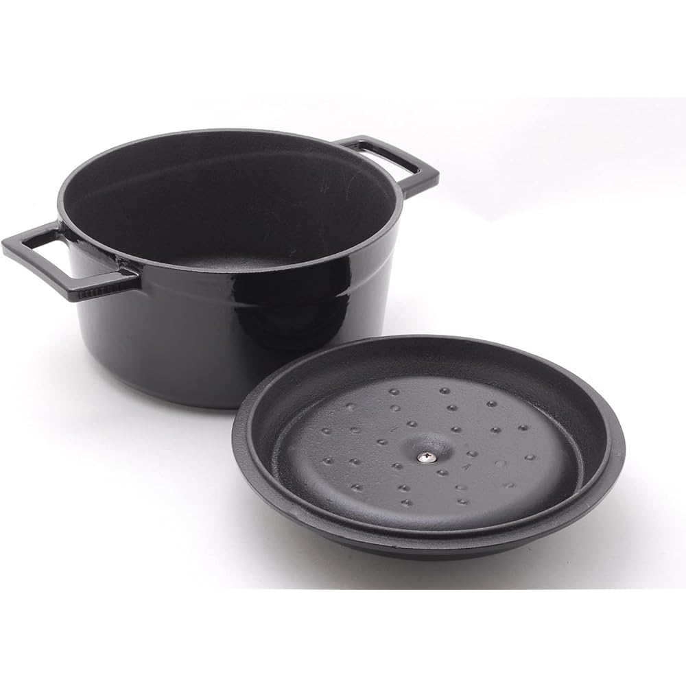 [Authorized Japanese product] LAVA Cast Enamel Pot Round Casserole 20cm Shiny Black Gas (direct fire), IH, electric, oven compatible