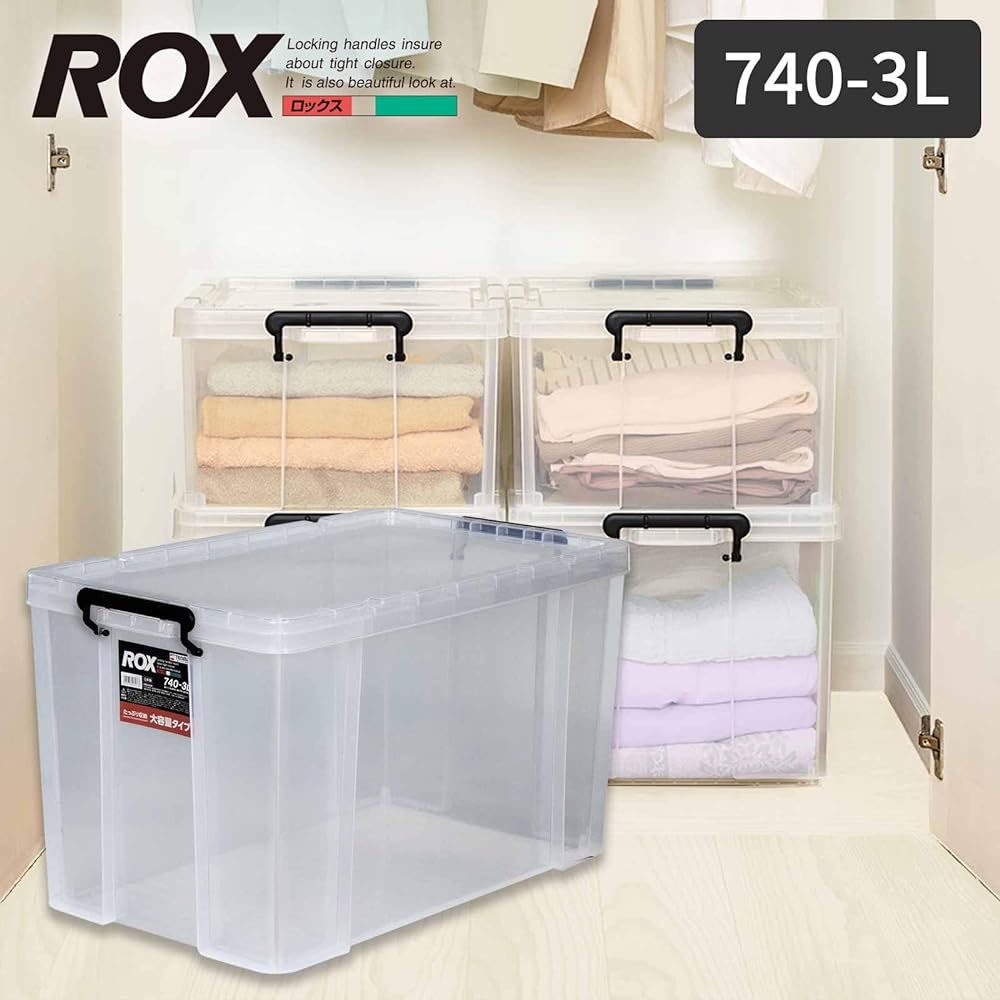 Tenma Durable Storage Box Made in Japan ROX Clear Case Container Box Closet Clothes Case Plastic Width 44 x Depth 74 x Height 43cm ROX 740-3L