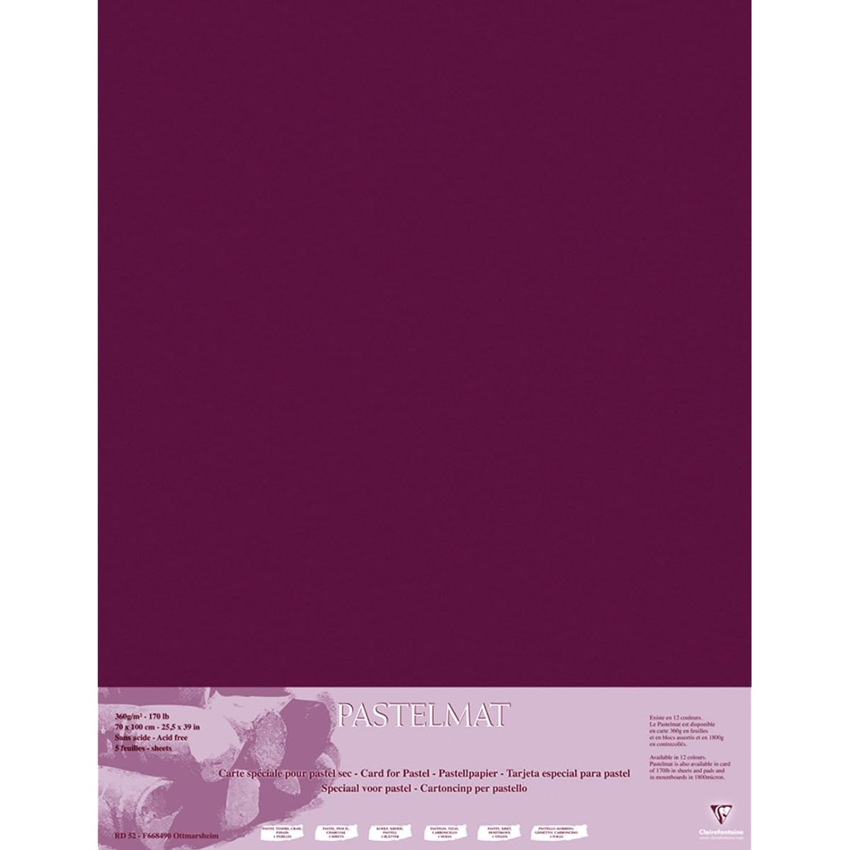 Clairefontaine Pastel Mat, 70x100cm, 360g-Wine (5 sheets), 70x100cm, Burgundy