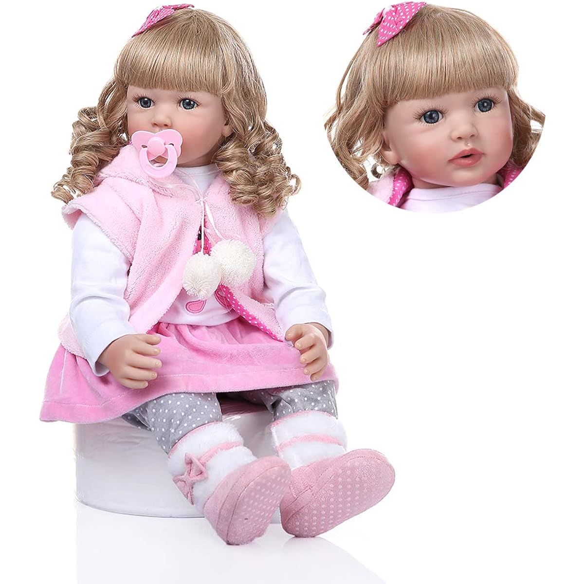24 Inch Reborn Doll Doll Realistic Soft Silicone Newborn Doll Long Hair Lifelike Kids Toy (24NPK1772-1933) Blonde Hair