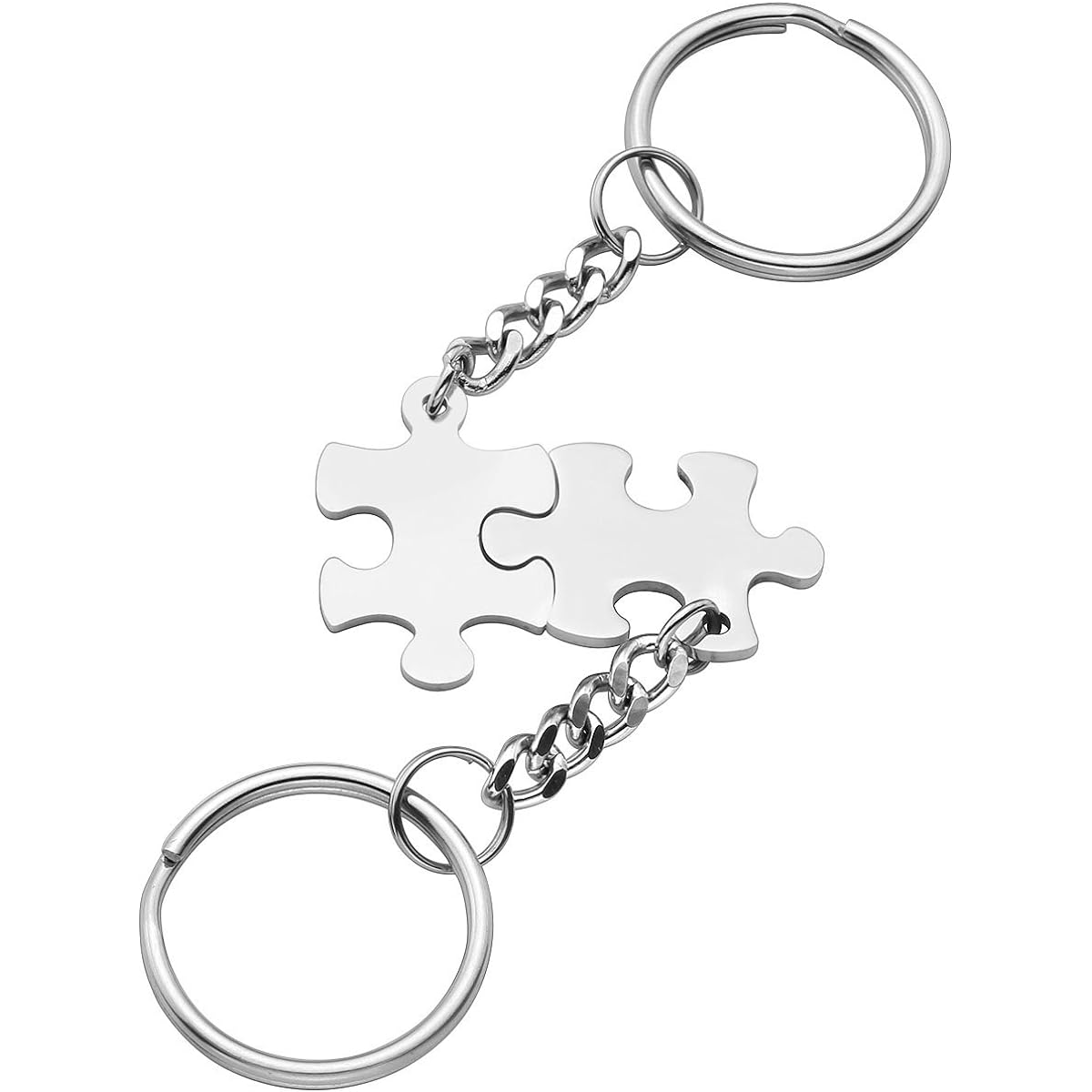 Personalized Master Free Engraving Custom 2 Pieces Stainless Steel Jigsaw Puzzle Heart Matching Pendant Couple Keychain, Keyring for Him and Her Lover Valentine's Day