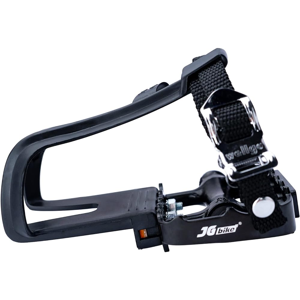 JGbike Bike Pedals Outdoor Cycling and Indoor Exercise Bike 9/16 Inch Spindle Alloy Bicycle Pedals with Toe Clip and Strap for Exercise Wellgo
