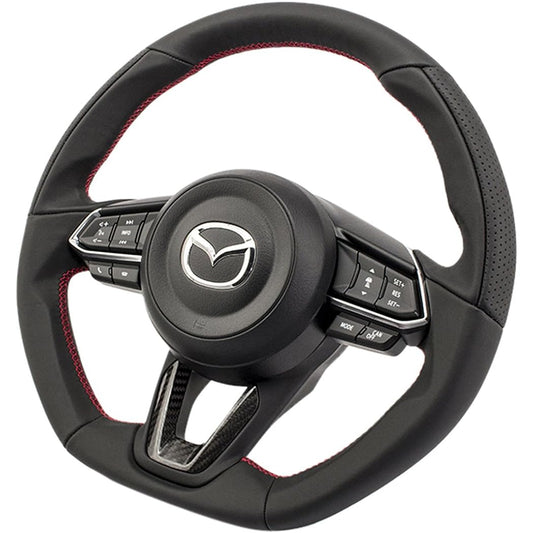 KENSTYLE Original Steering ME01C Mazda Atenza Sedan / Wagon (GJ Series) 2016/8 ~ All Black Leather (Red Stitching) & Dry Carbon Panel Mazda 6 Steering Wheel ME01C