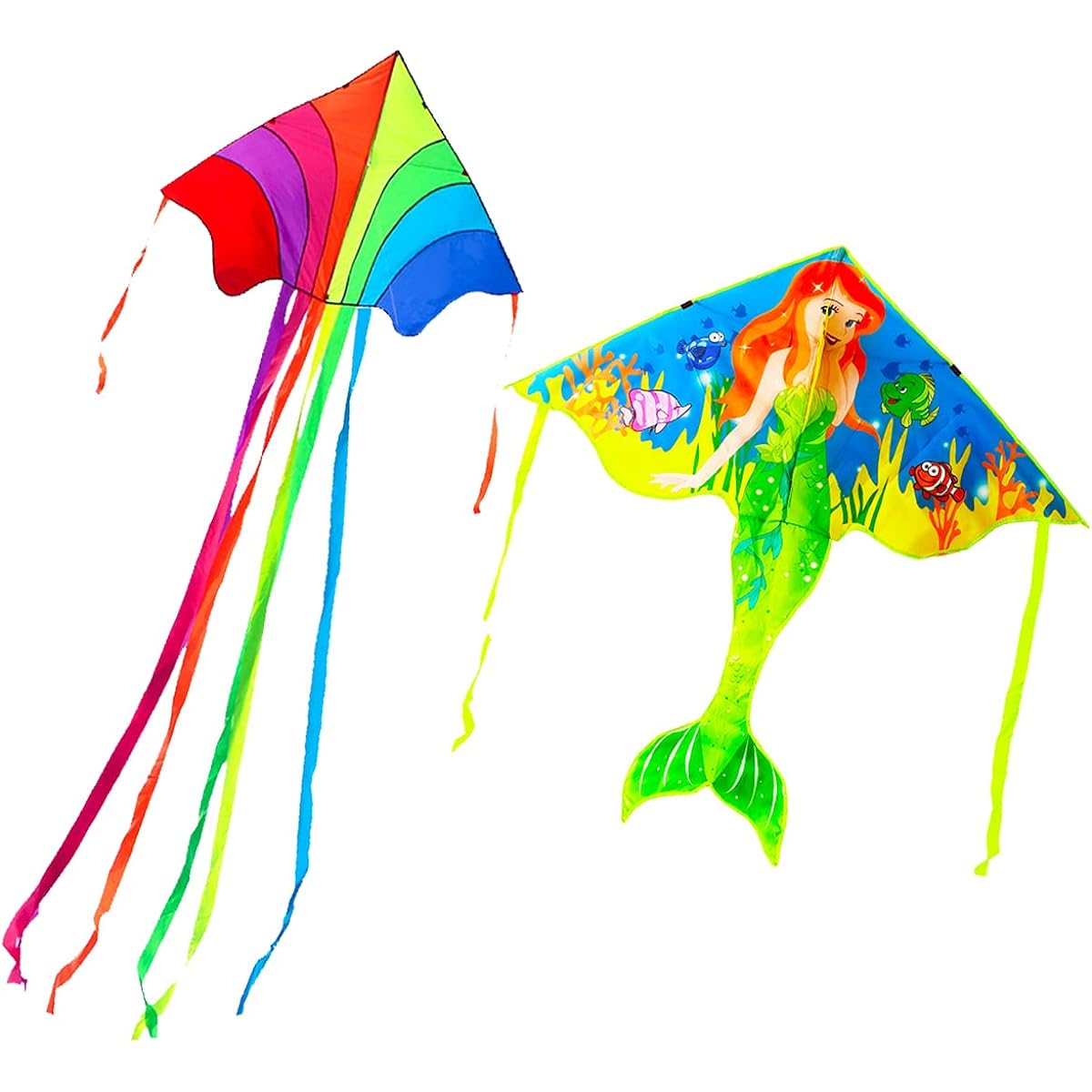 Kaidenic Kite Mermaid Kite Rainbow Delta Kite with Long Tail Easy to Fly Flying Lines for Kids and Adults 2 Pack