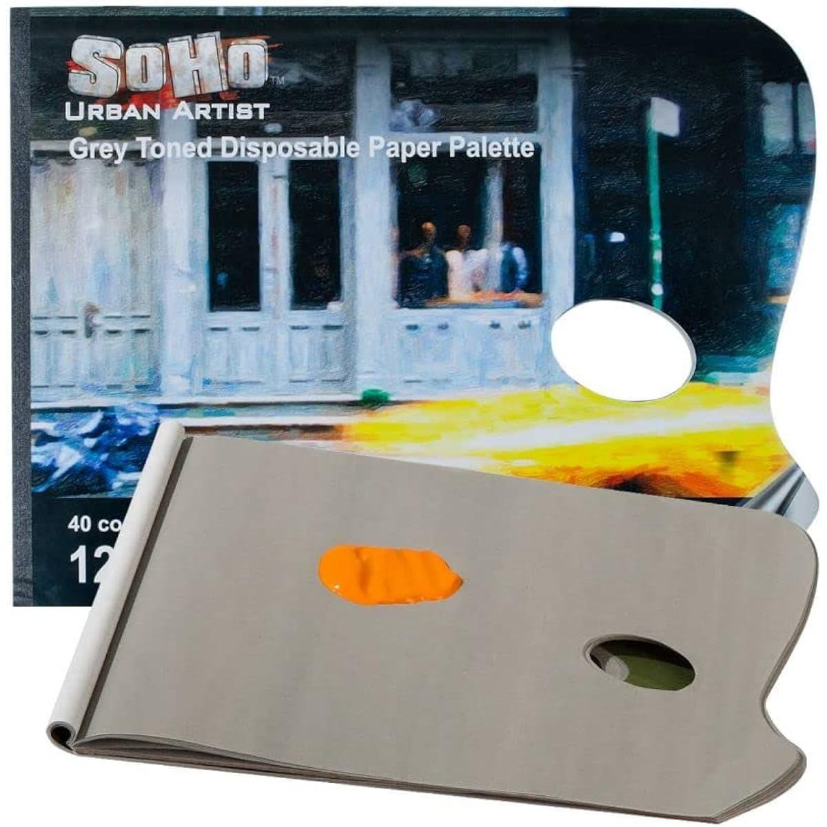 SoHo Urban Artist Paint Paper Palette Pad - Specially Coated Heavy Duty Gray Tone Disposable Palette Paper, Set of 40, Assorted, 12x16, 1510-10701