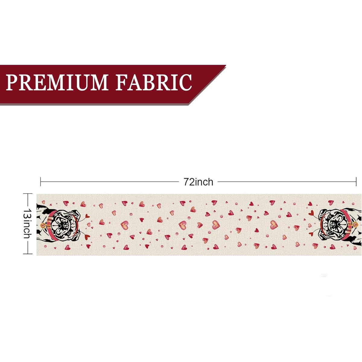 Valentine's Day Table Runner English Bulldog Love Heart 13 x 72 Inch Valentine Table Runner for Valentine's Day Wedding Anniversary Kitchen Dining Party Home Decoration