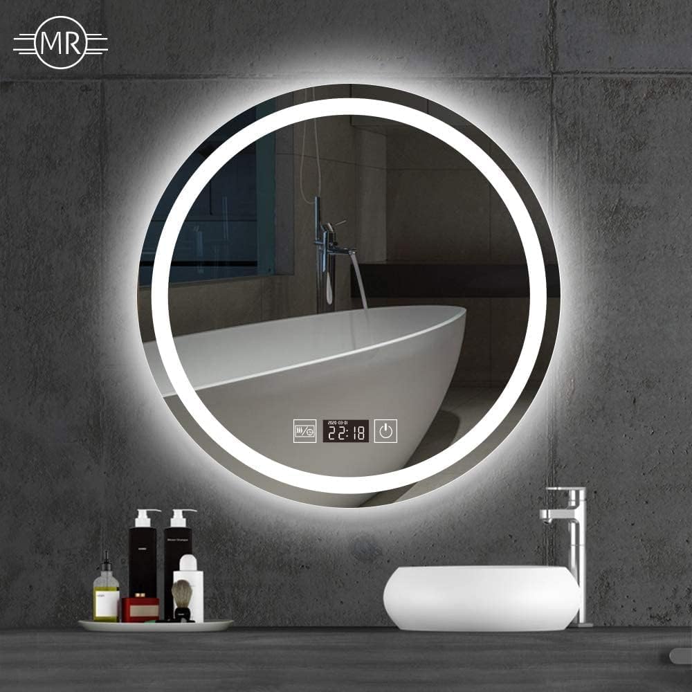Miruo's Mirror Studio LED Mirror, Wall Mirror, Bathroom Makeup Mirror, Bathroom, Wall Hanging, Dresser, Washroom, Washbasin, Energy Saving, Brightness Adjustment, Anti-Fog, Waterproof, Shatterproof (50 x 50cm, Built-in LED)