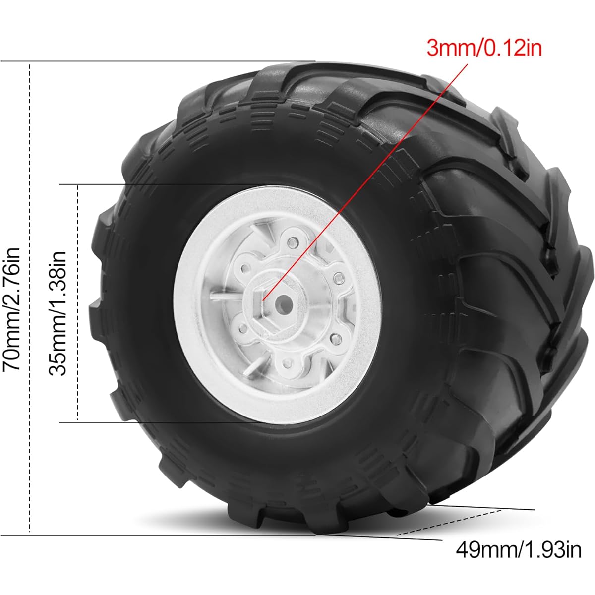 OGRC 1.0 RC Monster Truck Wheel Rim Tire Set for FCX24 SCX24 C10 JLU Deadbolt Gladiator Bronco 1/24 Crawler Car (Silver)