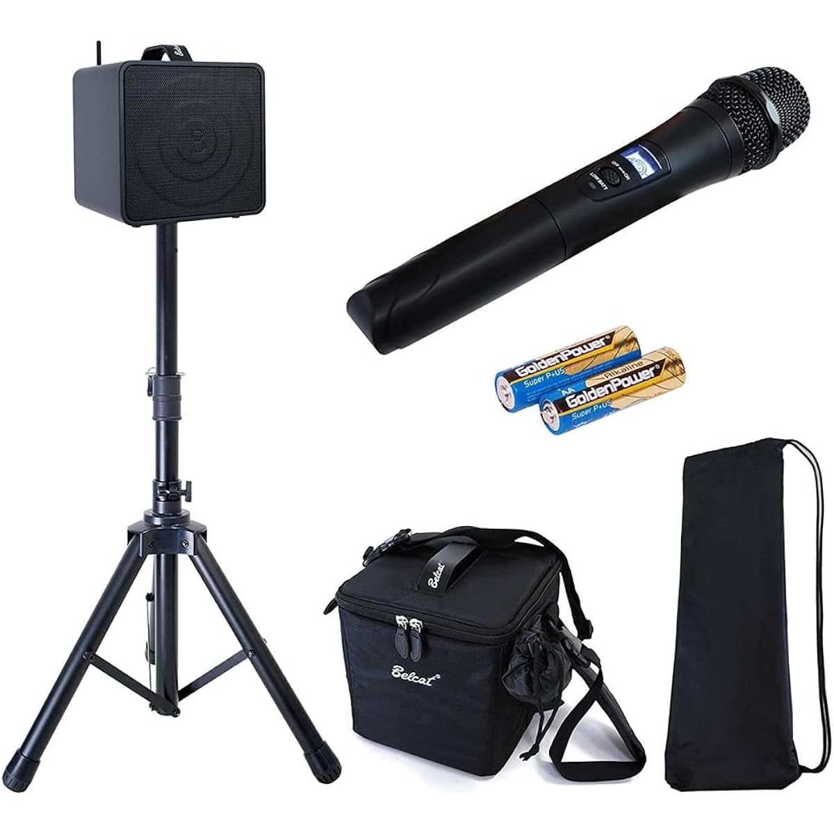 Belcat Wireless Portable PA Set 30W Channel Switching Compatible Model BWPA-30W (1 wireless microphone/speaker stand/carrying case included)