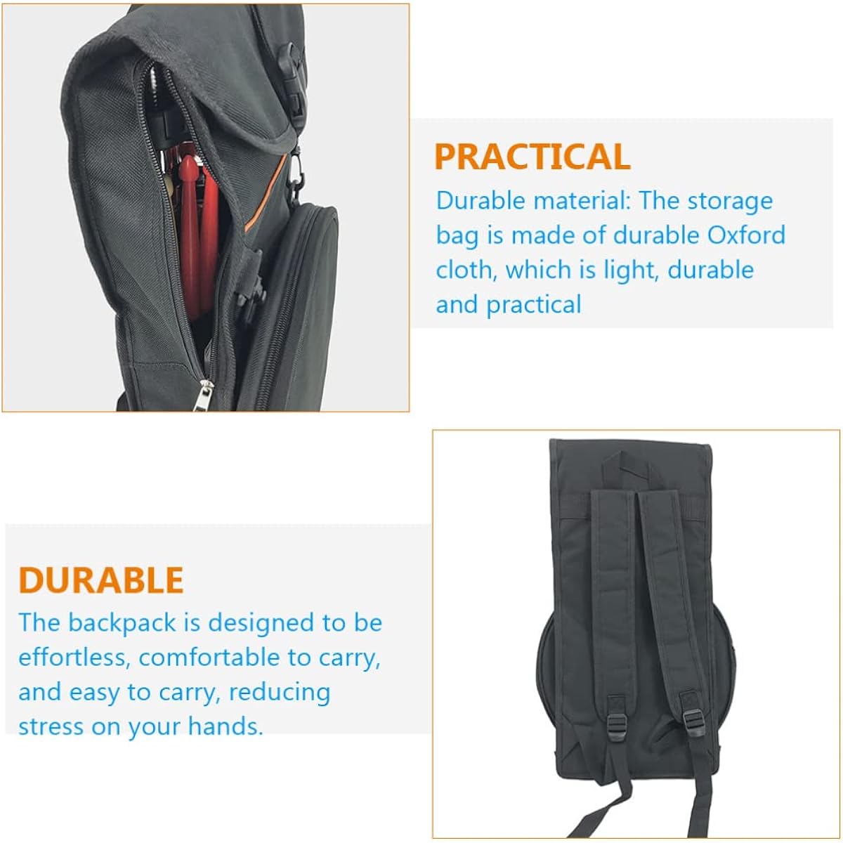 Vaguelly Dumb Drum Pad Bag Silent Drum Backpack with Detachable Pouch Drum Pad Carrying Case Oxford Cloth Dumb Drum Shoulder Bag Holder for 8/12'' Drum Pad