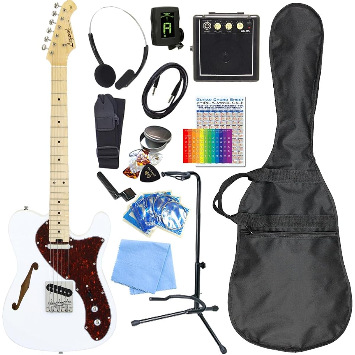 Electric Guitar Beginner Set Telecaster Thinline Type with Mini Amp 15-piece Set Legend LTE-69TL TT/WH [98765]