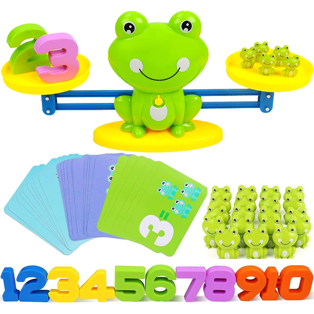 CozyBomB Homeschool Kindergarten Balance Board Game - Preschool Activities Math Learning STEM Montessori Cool Toys Educational with Frog Scale Cards Balance Numbers for Kids Ages 3 4 5 6