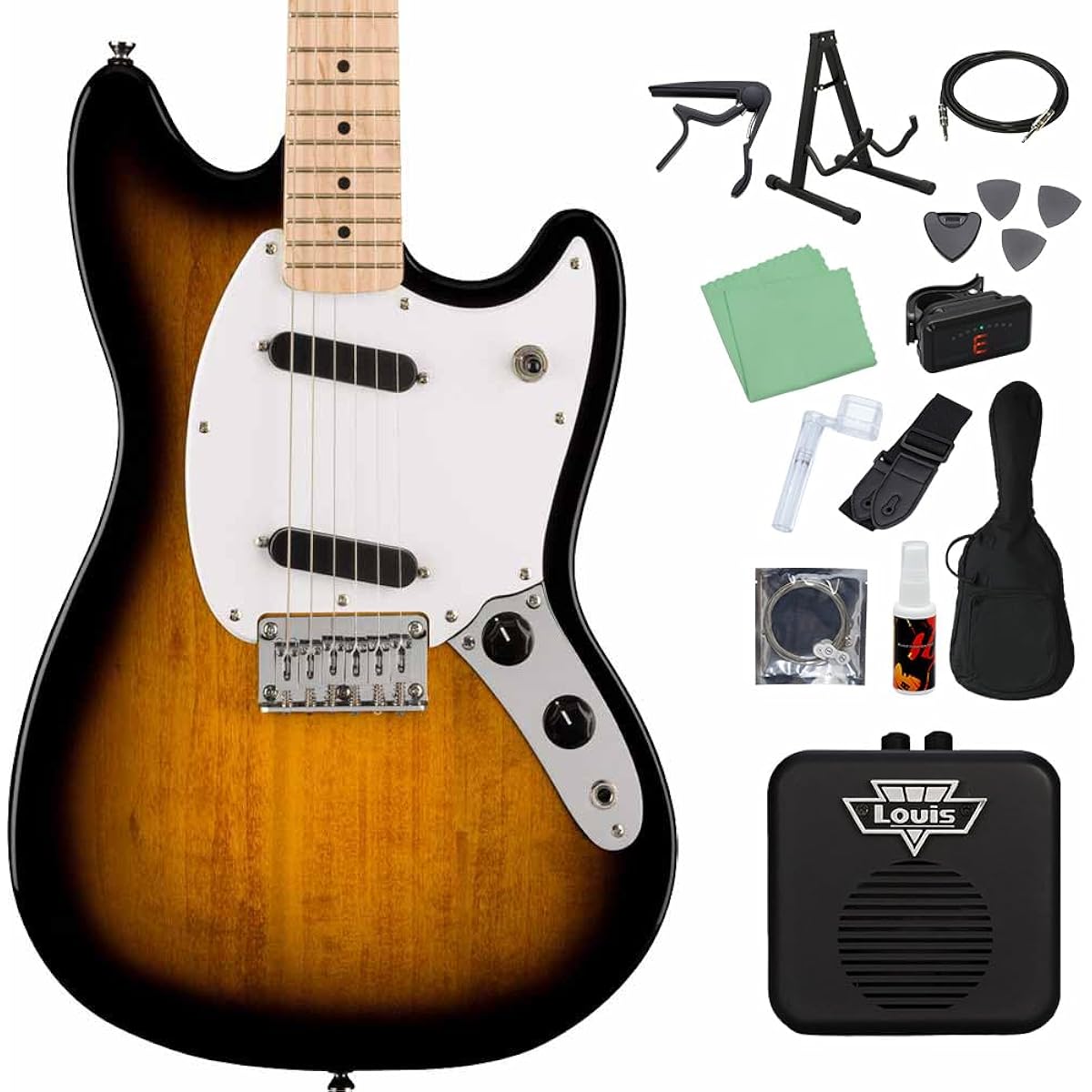 Squier by Fender SONIC MUSTANG 2-Color Sunburst Electric Guitar Beginner 14-Piece Set [Includes Mini Amp] Mustang Squier/Squier