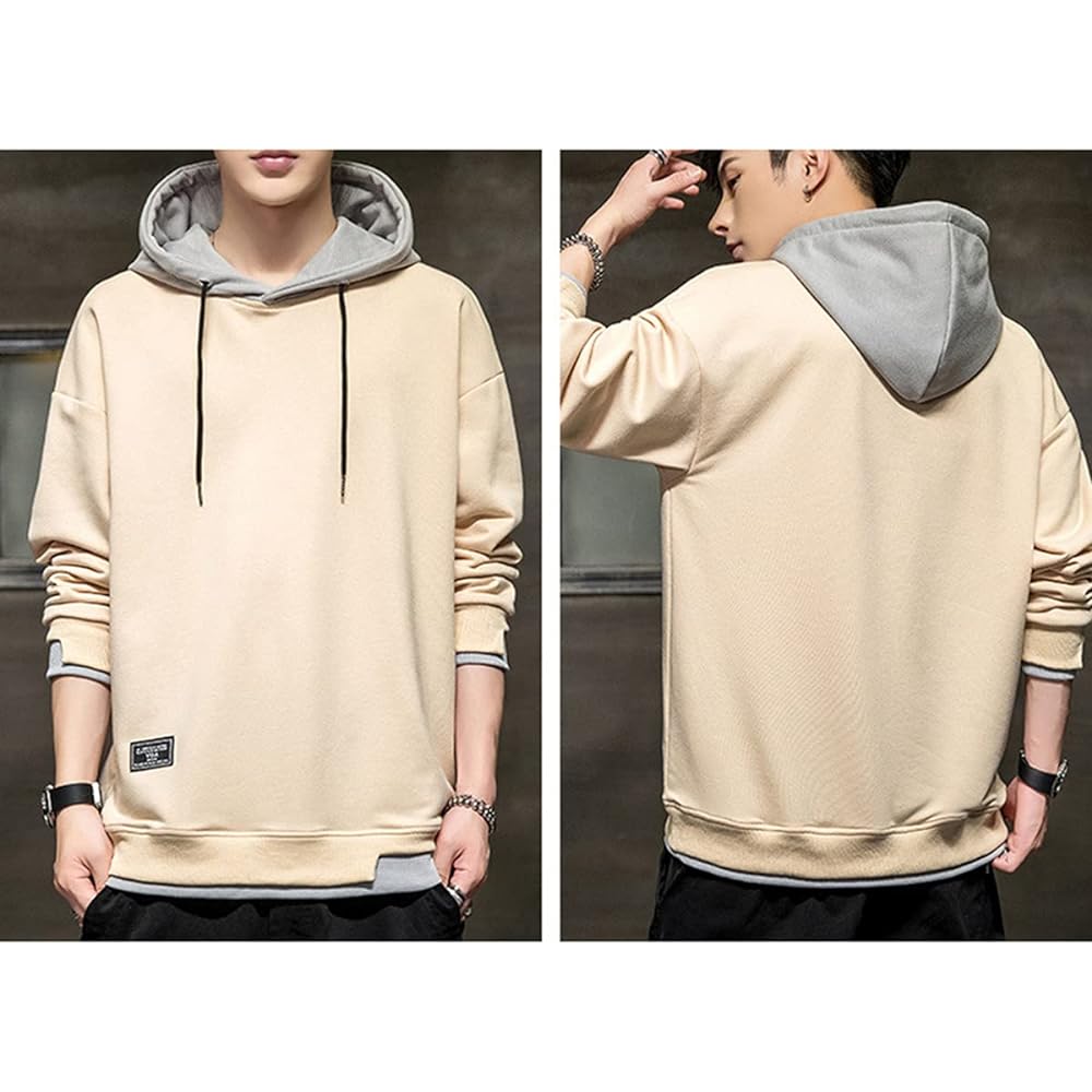 [Mskikefly] Men's Long Sleeve Sweatshirt Pullover Loose Casual Korean Hooded Layered Autumn Clothes Plain Light Soft Sweatshirt Unique Jersey
