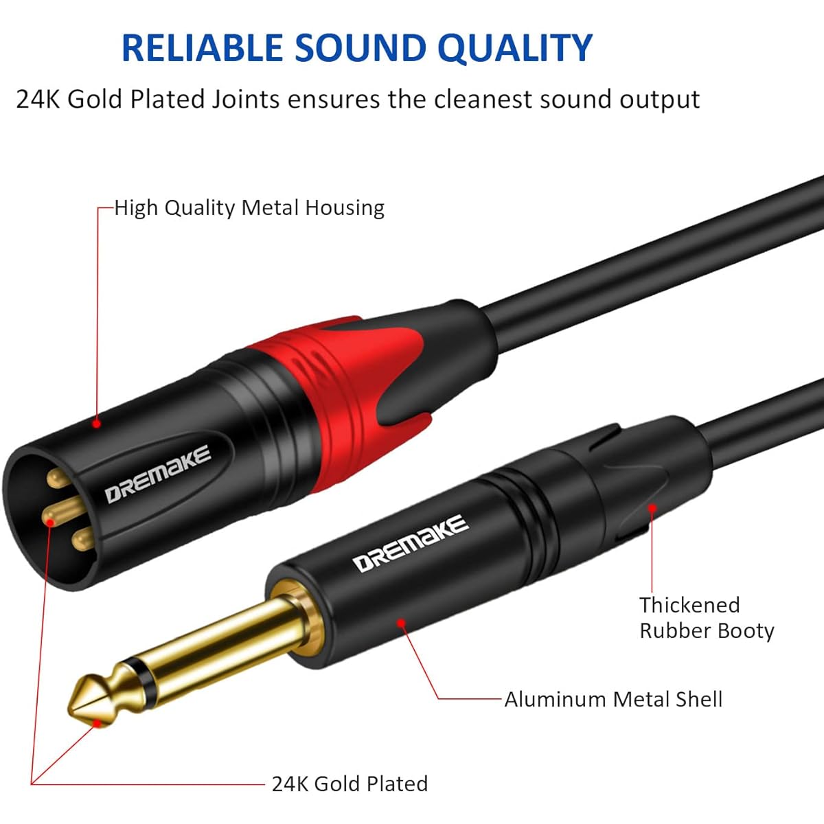 DREMAKE Dual 3 Pin XLR Male to Dual 6.35mm 1/4" TS Mono Mic Patch Cable 1.6ft/0.5M XLR to TS 1/4" 6.35mm Splitter Adapter Cable Dual 1/4" Mono to Dual XLR Unbalanced Microphone Audio Cord