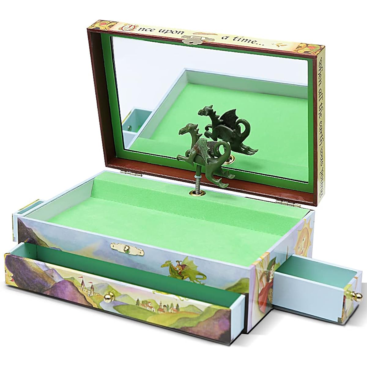 Enchantmints Dragon World Musical Treasure Chest for Little Girls - Musical Jewelry Box with 3 Drawers - Ideal Gift for Kids Ages 3 and Up - Multicolor