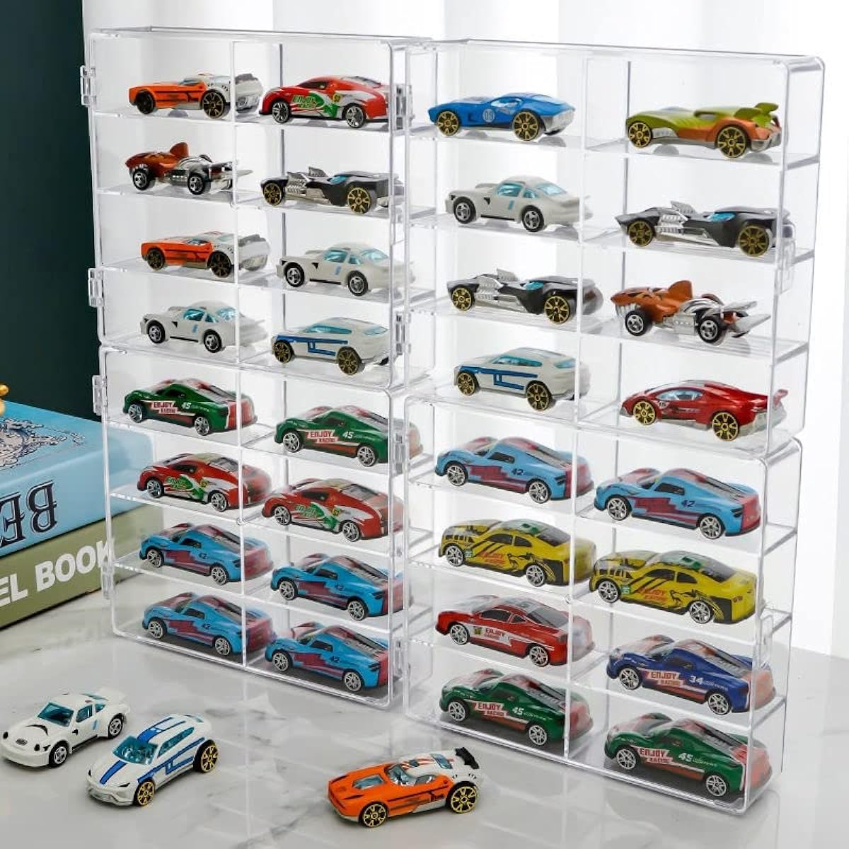 HOT 1/64 Scale Matchbox Wheels Toy Car Display Case Holds 32 Cars Storage Organizer Dustproof Clear Matchbox Toy Car Display Box 6.5 x 7.5 x 1.6 Inch 4pcs