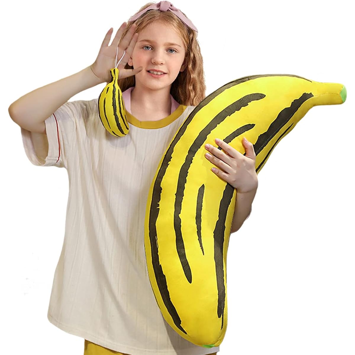 ELAINREN Fruit Banana Plush Kids Pillow Soft Banana Stuffed Food Toy Cute Banana Stuffed Animal Sleeping Pillow Cute Yellow Banana Stuffed Doll Gift 27.6 Inch