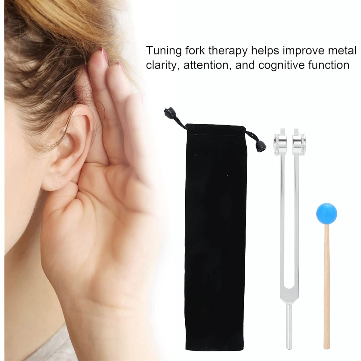 68.05Hz Tuning Fork Set with Storage Bag, Aluminum Alloy Tuning Fork with Wooden Hammer, Stress Relief Sound Healing Tuning Fork