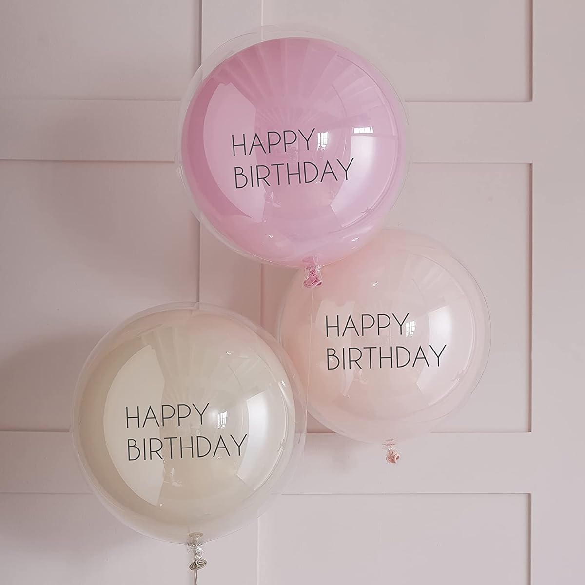 Ginger Ray Pink Happy Birthday Latex and Orb Double Stuffed Party Balloons Decorations 3 Pack