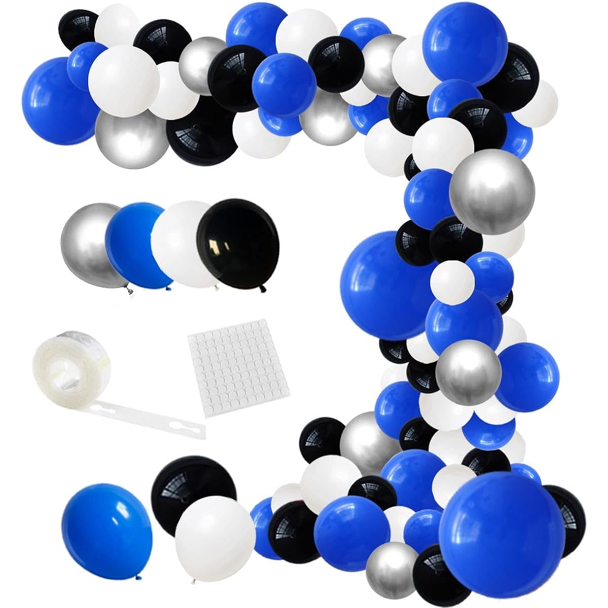Blue Black White Silver Balloon Garland Arch Kit 127 Pieces Royal Blue Black White Balloons Metallic Silver Balloons Boys Birthday Baby Shower Outspace Video Game 2023 Graduation Party Decorations