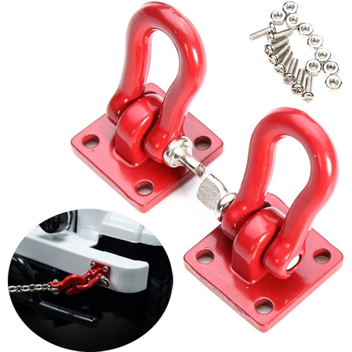 LAFEINA 2PCS Trailer Towing Buckle Tow Hooks D Shackles for 1/10 RC Car Truck Climbing Car (Red)