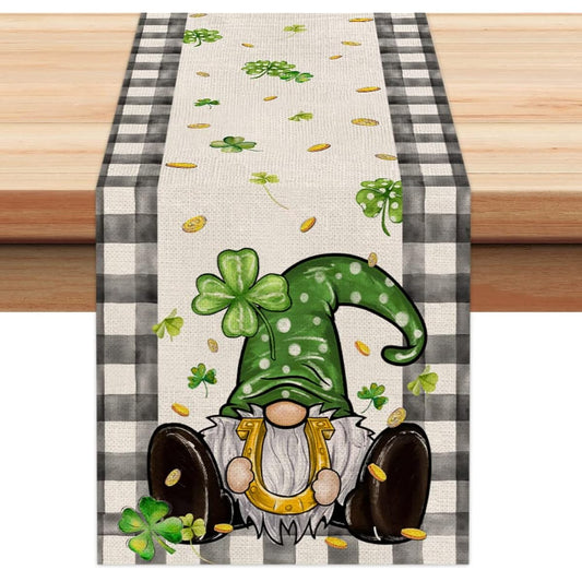 ARKENY St. Patrick's Day Lucky Green Shamrock Table Runner 72" Gnome Gold Spring Seasonal Holiday Decor Dining Table Indoor Home Farmhouse Tabletop Decoration AT388