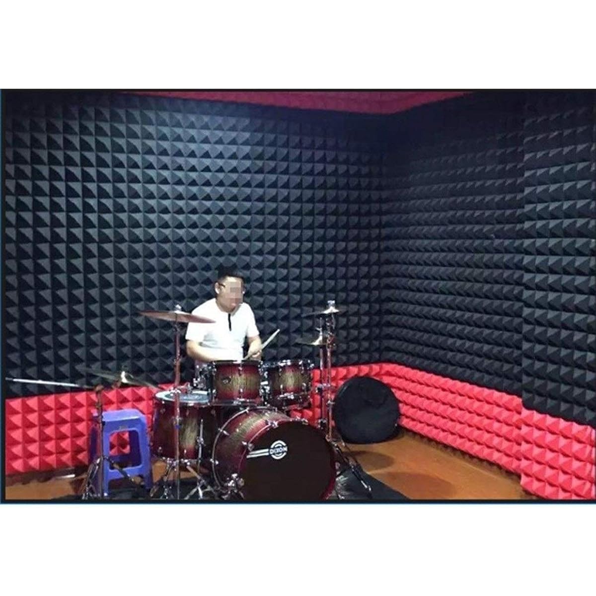 Anti-Noise Drum Room Soundproofing Foam Panels, Industry Noise Reduction Acoustic Panels Bedroom Living Room Acoustic Room Treatment Household Products (Red) (Black)