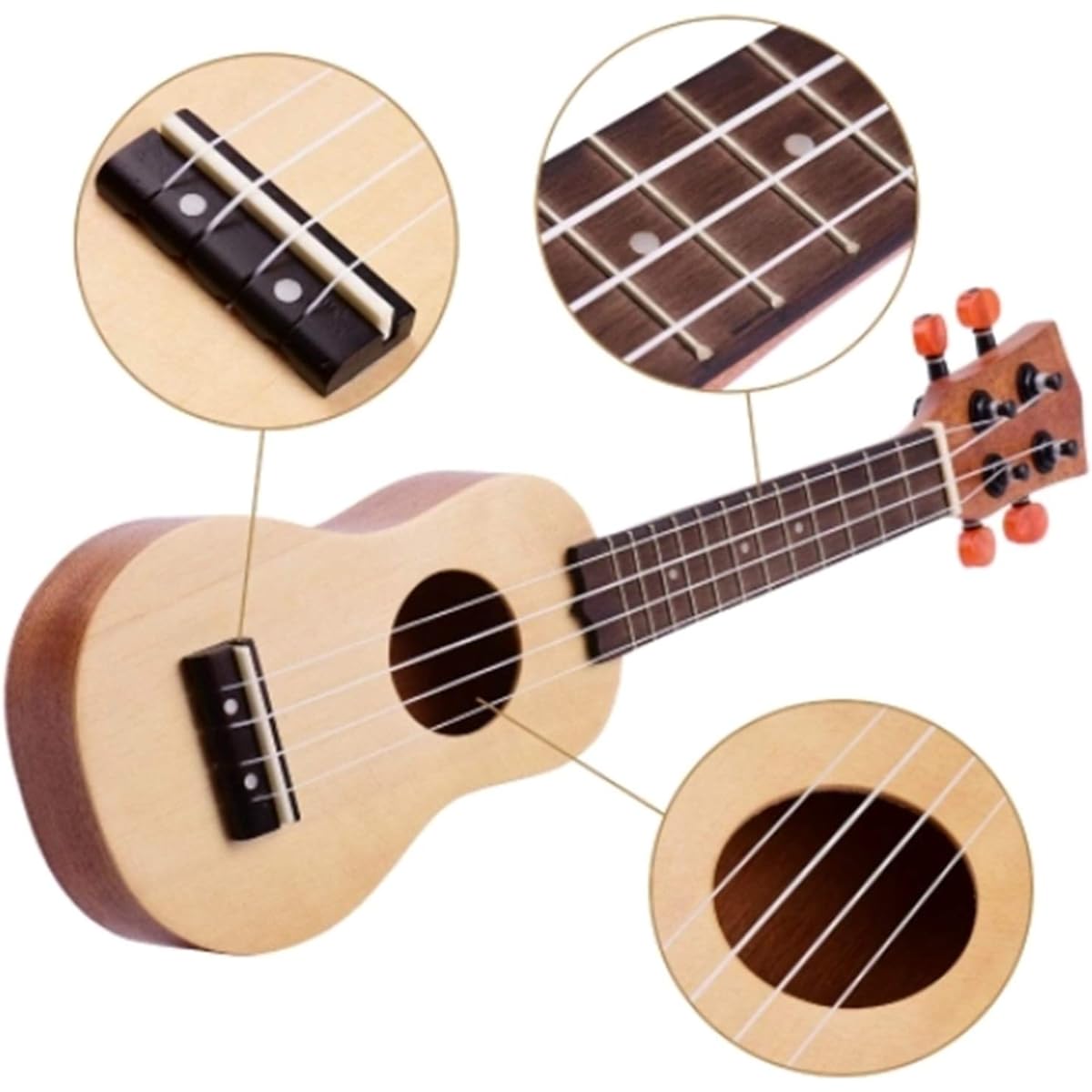 Ukulele 17 Inch Acoustic Portable Pocket 4 String Guitar Spruce Wood Topboard with Carry Bag (Color : Wood, Size : 41.5 x12 x4cm)