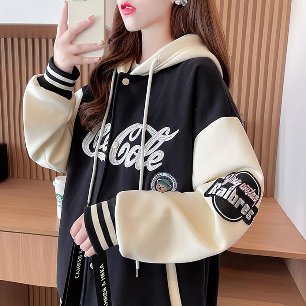 [JIYUTOR] Women's Parka Hooded Long Sleeve Jacket Fleece Lined Parka With Buttons Casual Switch Baseball Clothes Thick Hooded Parka Autumn/Winter Cute