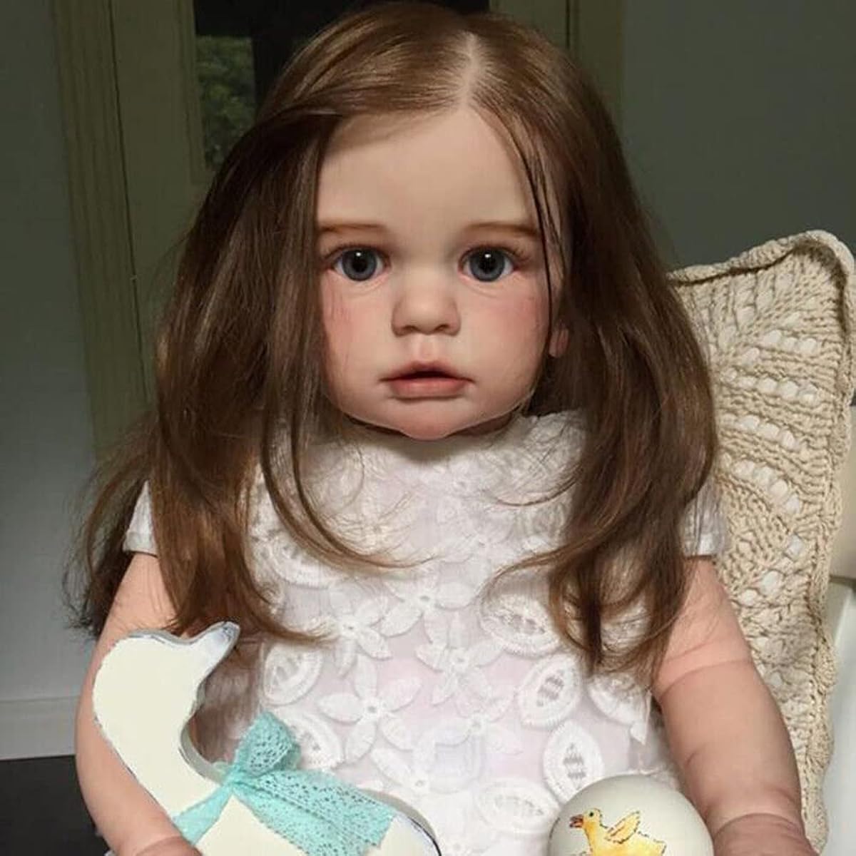 Meeler Reborn Doll 60cm Realistic Doll Toy Long Brown Hair Cute Girl Newborn Reborn Limbs Silicone Vinyl and Cotton Body Handmade Realistic Looking Toddler Doll Birthday Set for Girls