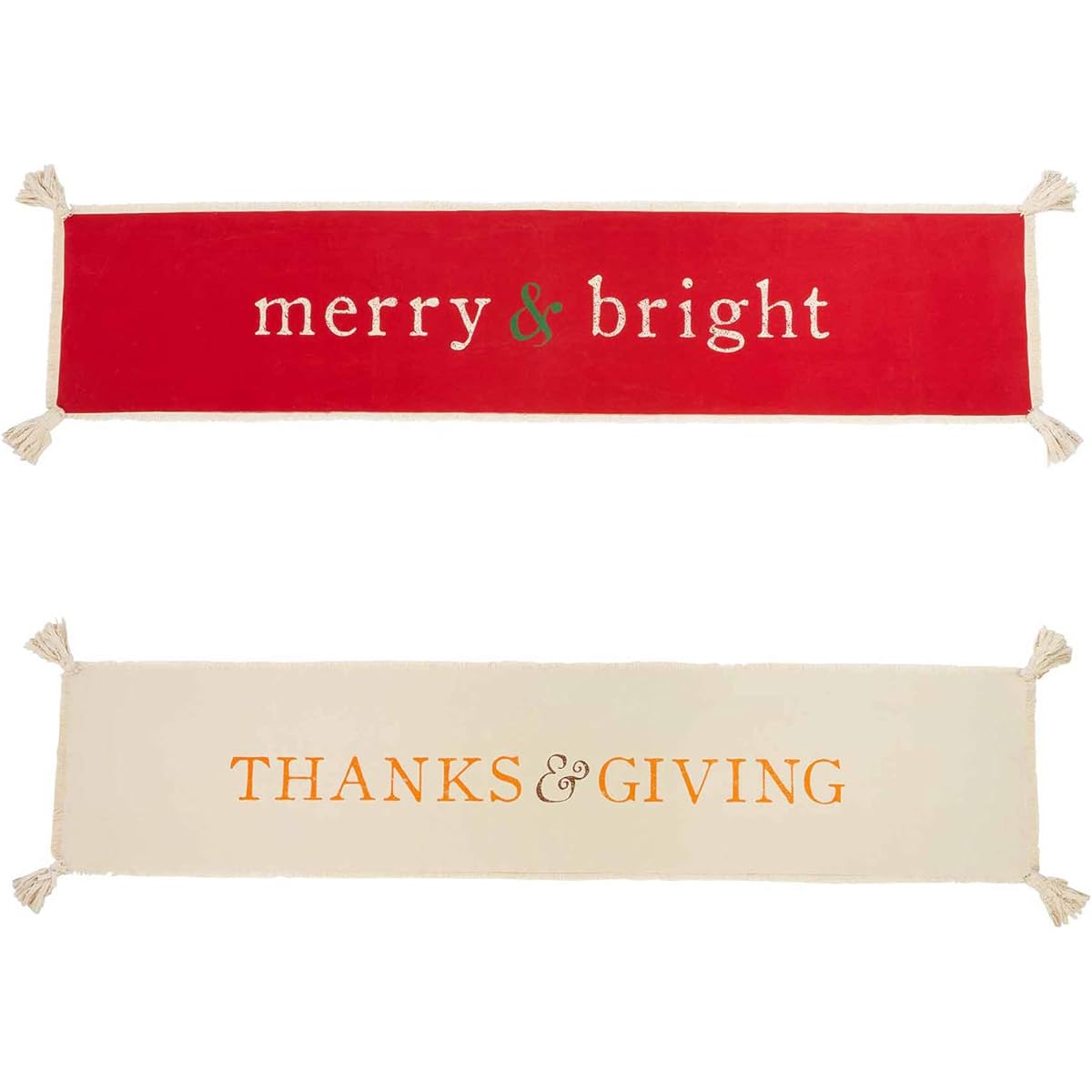 Mud Pie Reversible Holiday Table Runner 17" x 80", Red and Beige
