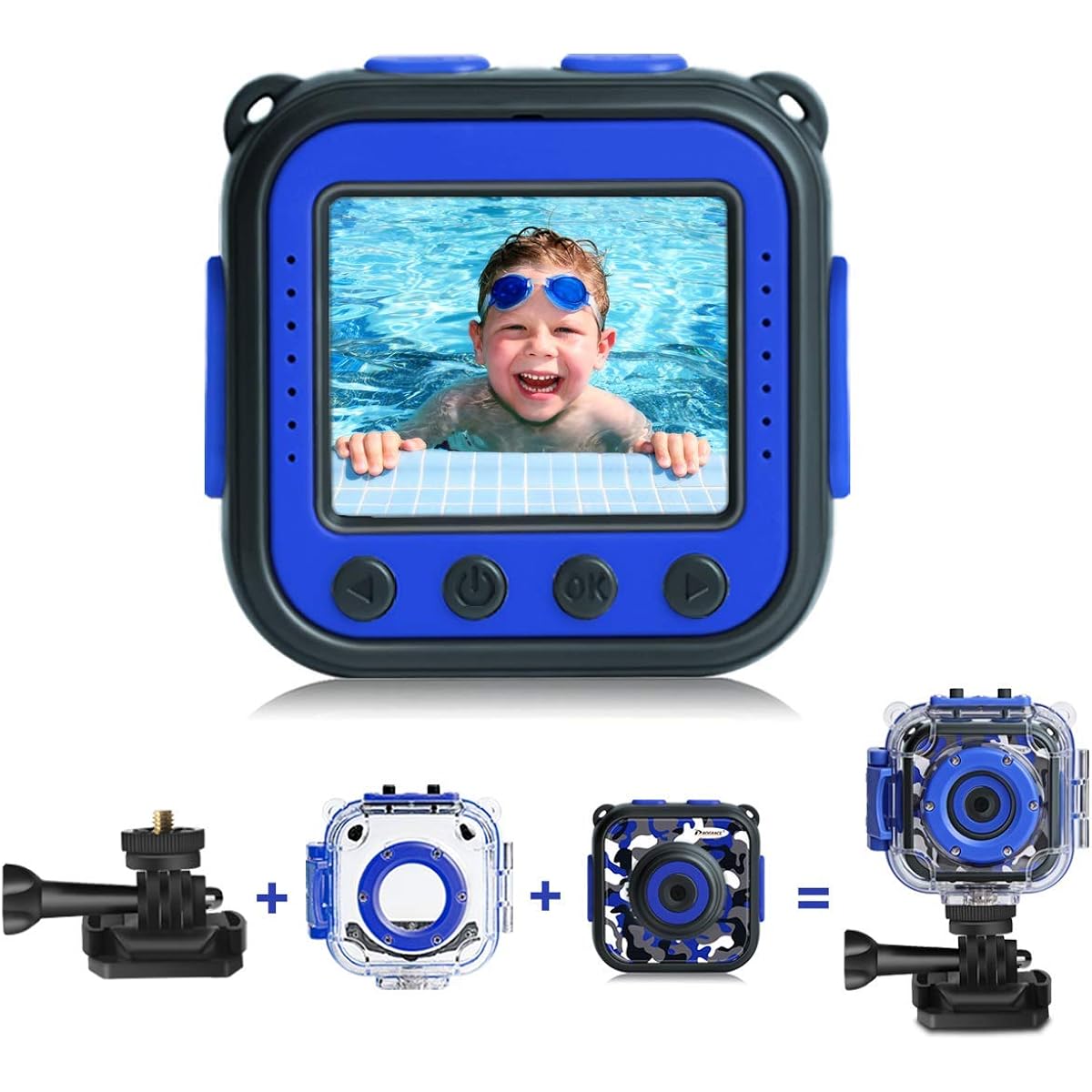 PROGRACE [Upgraded] Kids Waterproof Camera Action Video Digital Camera 1080 HD Camcorder Boys Toy Gifts Build-in Game (Blue)