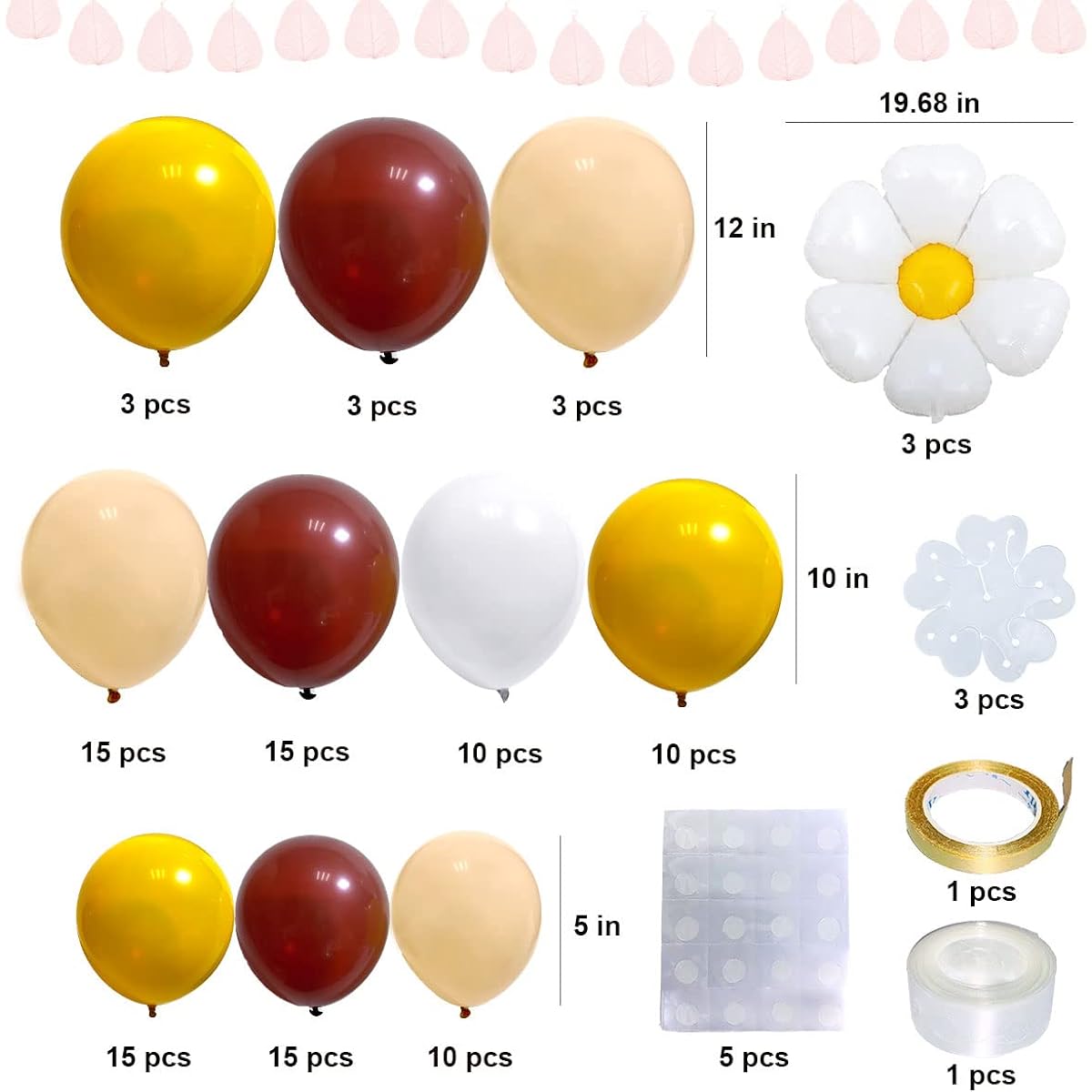Daisy Balloon Garland Arch Kit, 112 Daisy Flower Balloons, Retro Hippie Yellow Apricot Brown Balloon Garland Arch for Birthday Boho Daisy Theme Wedding Baby Shower Party Decorations (Retro Yellow)
