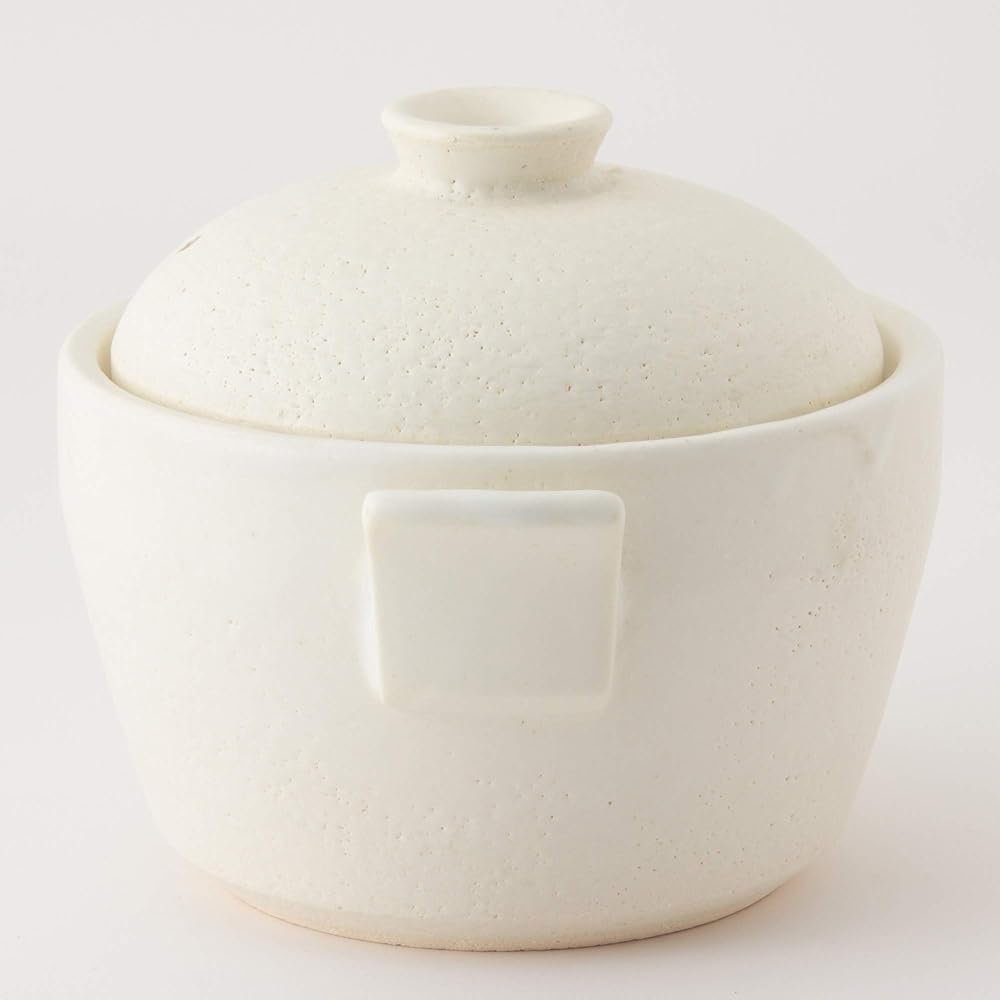 Hase Seito Earthen Pot Casserole Mini, For 1 Person, For 2 People, Approx. 15cm, Approx. 600ml, Open Fire, Dry Fire, Range, Oven OK, White ANC-39