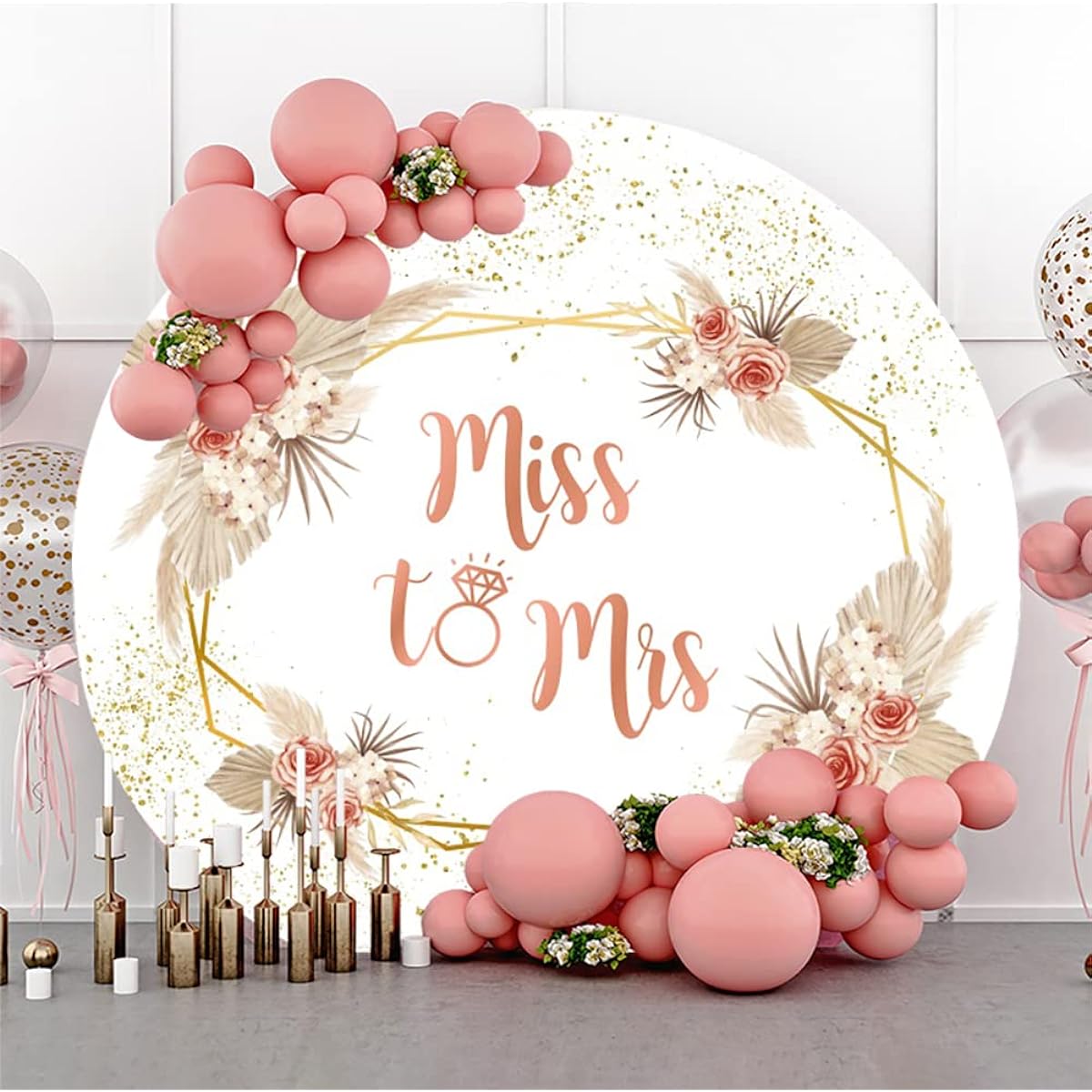Boho Bridal Shower Backdrop Bride to Be Miss to Mrs Round Backdrop Cover Pink Flower 7x7ft Couple Engagement Wedding Bride Groom Anniversary Supplies