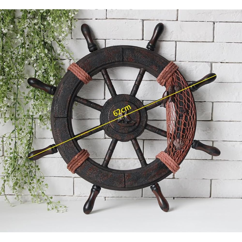 Wooden Rudder Anchor Antique Pirate Interior Stylish Ship Object Retro Boat Barrel Gardening Asian Taste Helms American Floating Ball Stylish (L, Anchor Rudder Set)